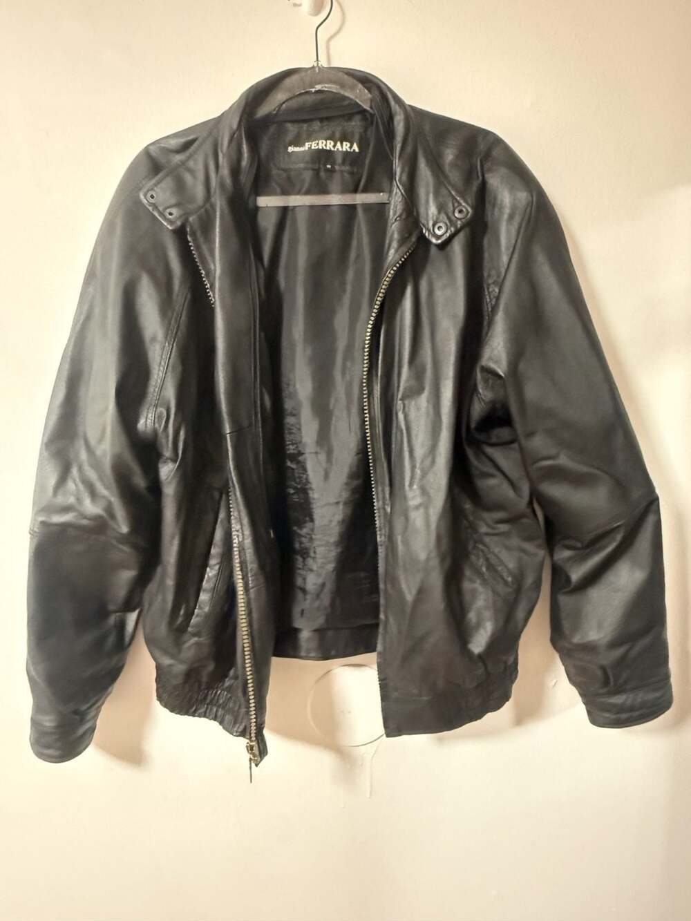 Gianni Ferrara Vintage Black Genuine Leather Bomber Jacket Medium